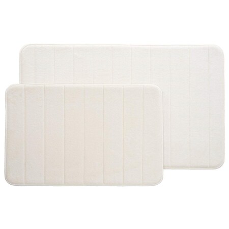 Bedford Home 2 Piece Memory Foam Striped Bath Mat, White 67A-77422